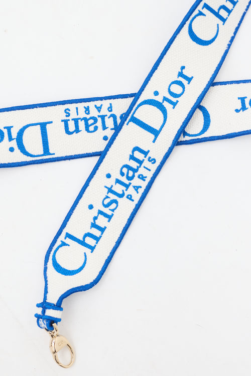 Dior Blue & White Canvas Embroidered Large Lady D-Lite Bag