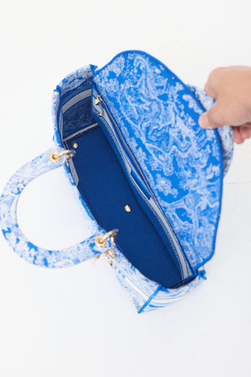 Dior Blue & White Canvas Embroidered Large Lady D-Lite Bag