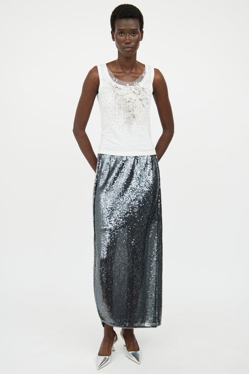 Blumarine White Sequin Embellished Sleeveless Top