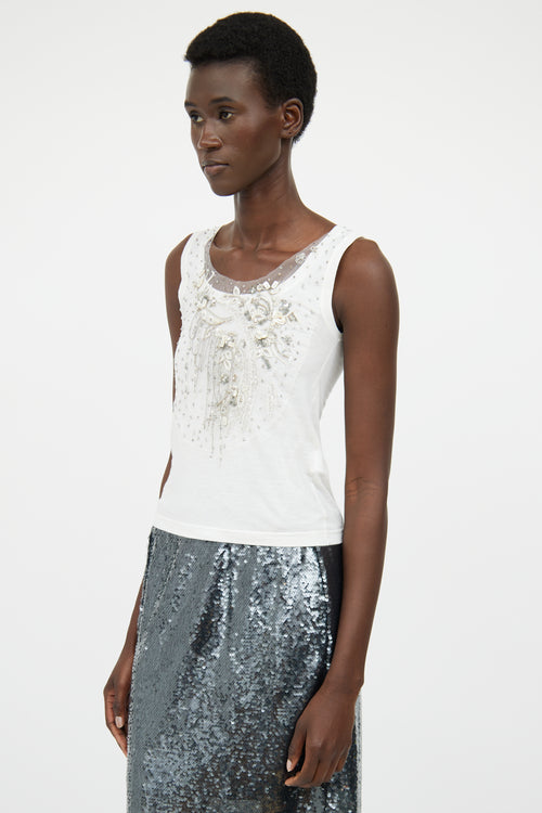 Blumarine White Sequin Embellished Sleeveless Top