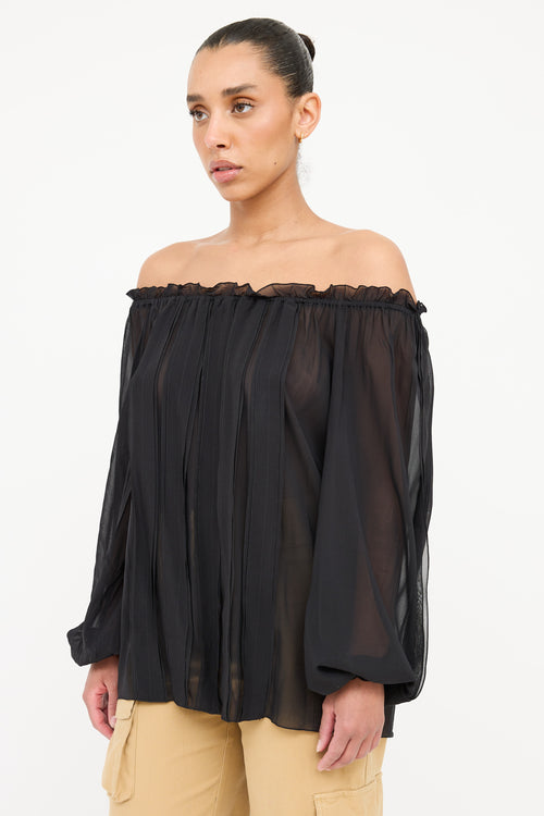 Blumarine Silk Sheer Off Shoulder Top