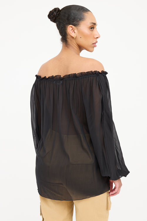 Blumarine Silk Sheer Off Shoulder Top