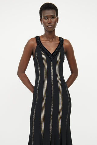 Blumarine Black Lace Panel Sequin Dress