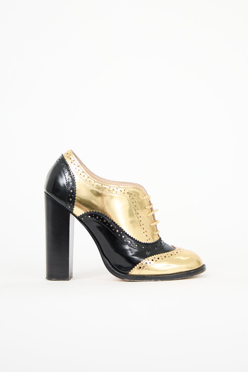 Blumarine Metallic Leather Brogue Heel