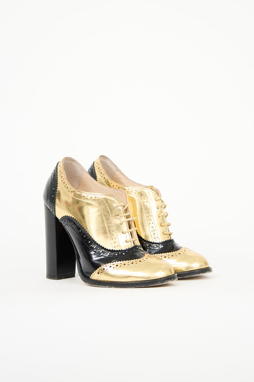 Blumarine Metallic Leather Brogue Heel
