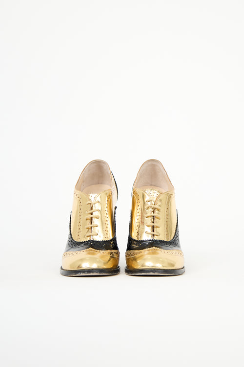 Blumarine Metallic Leather Brogue Heel