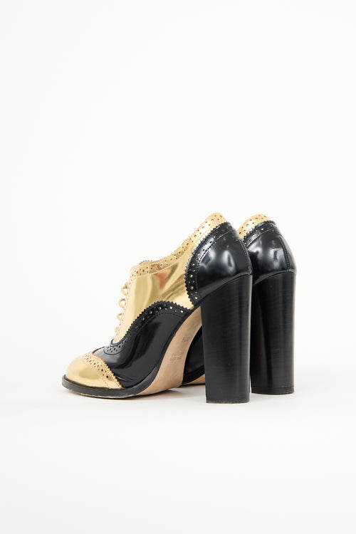 Blumarine Metallic Leather Brogue Heel