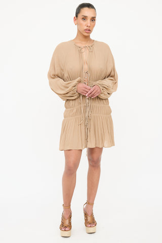 Blumarine Smock Shirred Longsleeve Dress