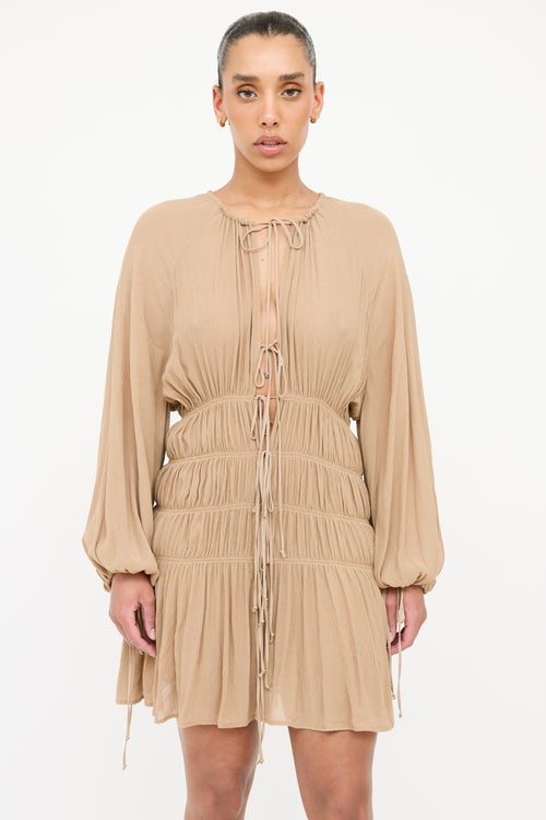 Blumarine Smock Shirred Longsleeve Dress