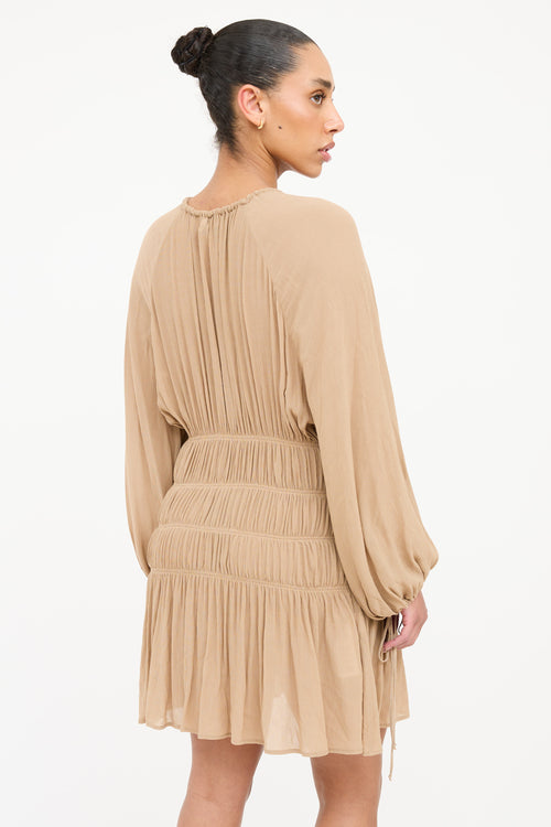 Blumarine Smock Shirred Longsleeve Dress