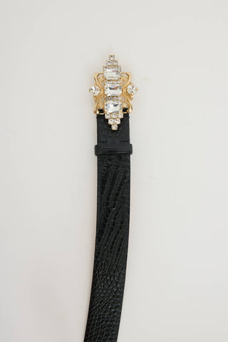 Blumarine Embossed Leather Crystal Belt