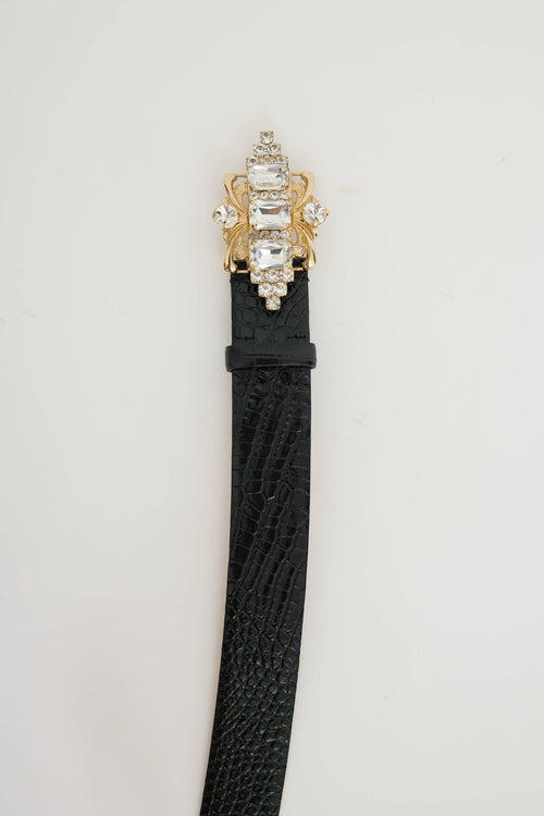 Blumarine Embossed Leather Crystal Belt