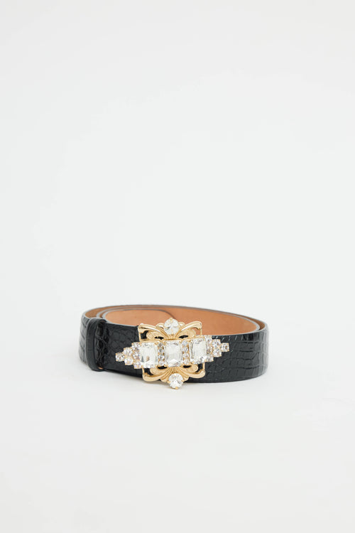 Blumarine Embossed Leather Crystal Belt