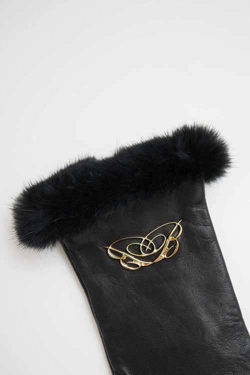 Blumarine Leather Fur Gloves