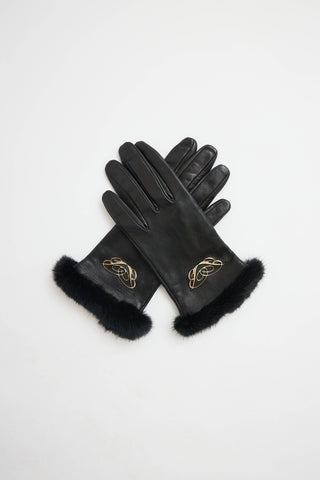 Blumarine Leather Fur Gloves