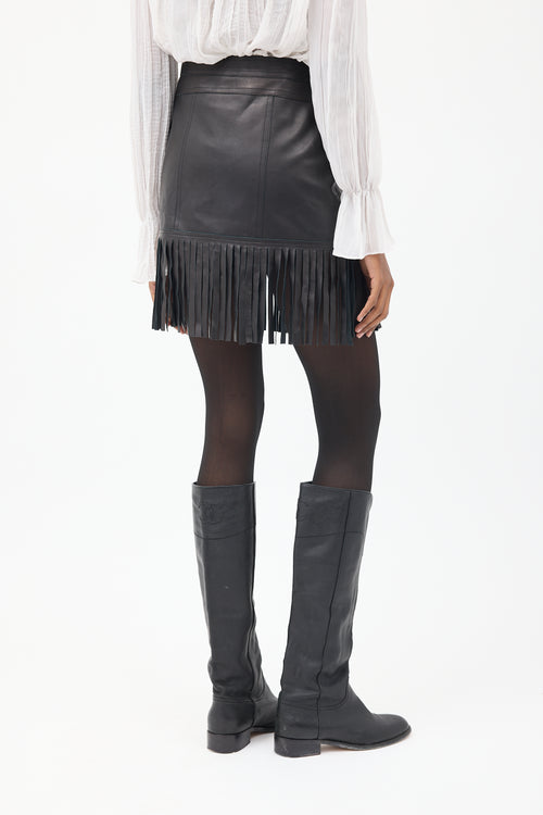 Blumarine Black Leather Fringe Skirt