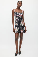 Blumarine Black & Multicolour Floral Silk Dress