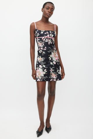 Blumarine Black & Multicolour Floral Silk Dress