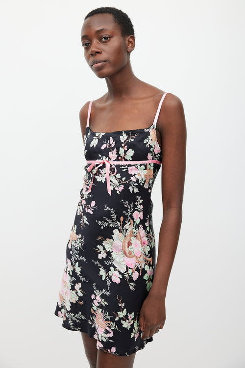 Blumarine Black & Multicolour Floral Silk Dress