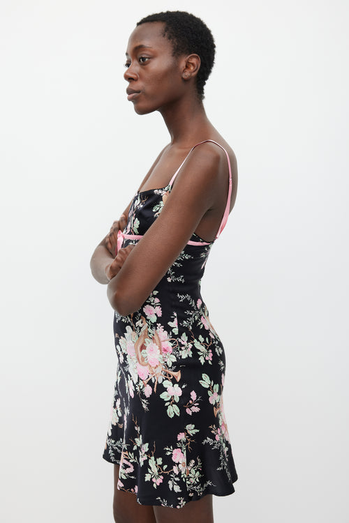 Blumarine Black & Multicolour Floral Silk Dress