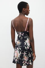 Blumarine Black & Multicolour Floral Silk Dress