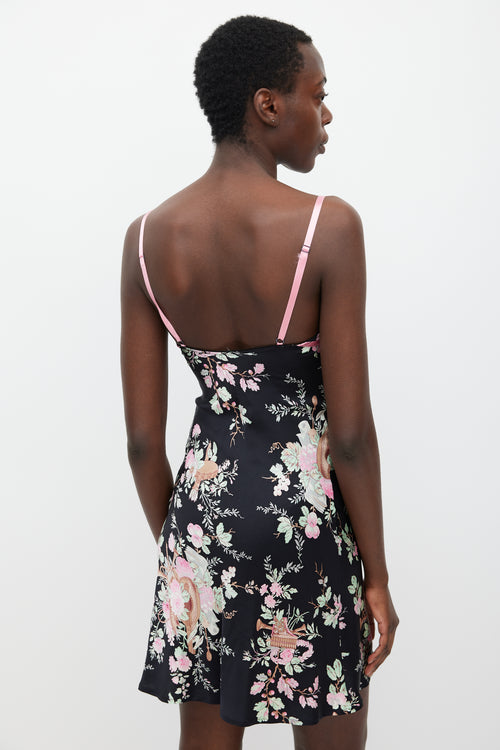 Blumarine Black & Multicolour Floral Silk Dress