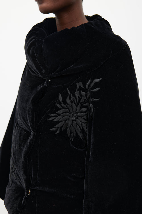 Blumarine Black Padded Embroidered Velour Jacket