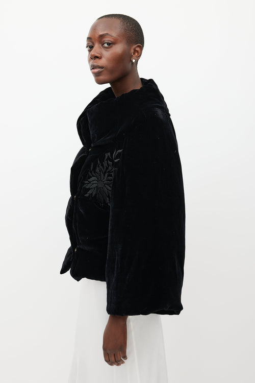 Blumarine Black Padded Embroidered Velour Jacket