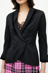 Blumarine Black Wool & Velvet Trim Peplum Blazer