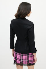 Blumarine Black Wool & Velvet Trim Peplum Blazer