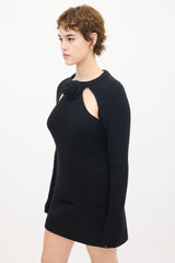 Blumarine Black Wool Knit Ribbed Floral Sweater