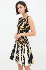 Blumarine Black & Yellow Knit Graphic Skater Dress