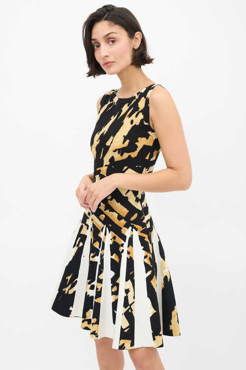 Blumarine Black & Yellow Knit Graphic Skater Dress