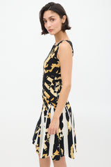 Blumarine Black & Yellow Knit Graphic Skater Dress