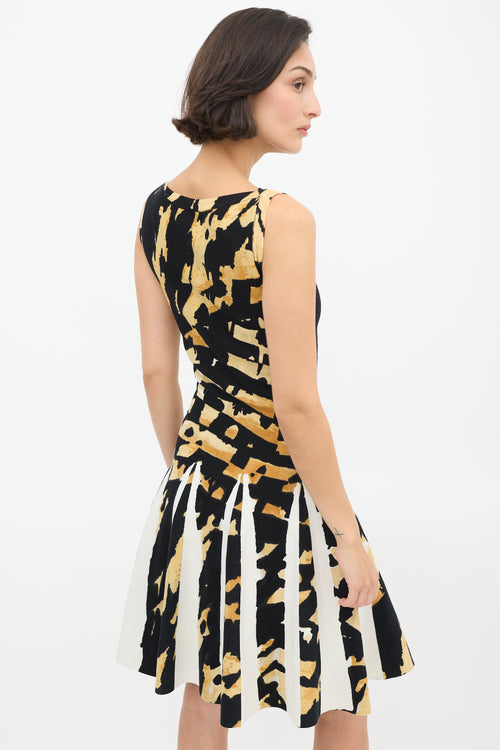 Blumarine Black & Yellow Knit Graphic Skater Dress