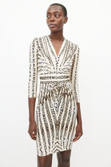 Blumarine Brown & Beige Print V-Neck Dress