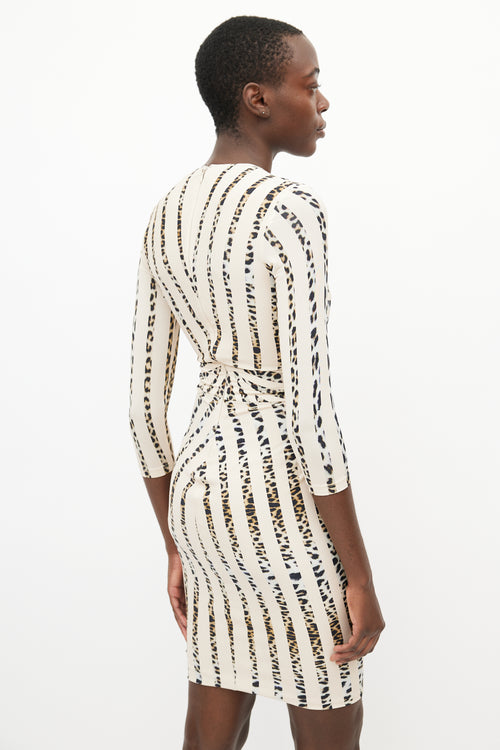 Blumarine Brown & Beige Print V-Neck Dress