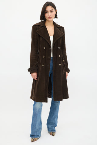 Blumarine Brown Corduroy Double Breasted Belted Coat