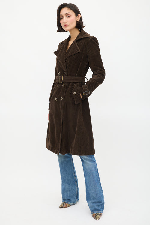 Blumarine Brown Corduroy Double Breasted Belted Coat