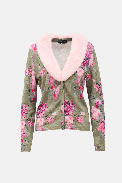 Faux Fur Floral Cardigan