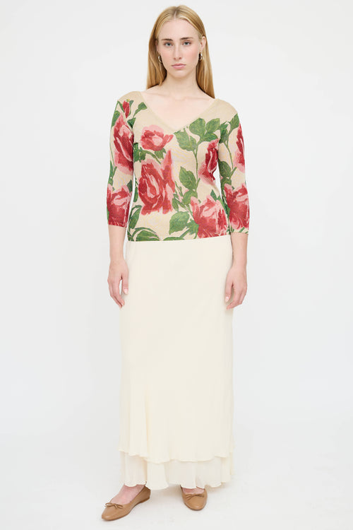 Blumarine Knit Metallic Floral Top