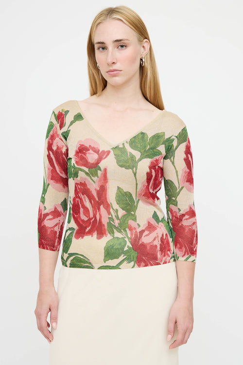 Blumarine Knit Metallic Floral Top