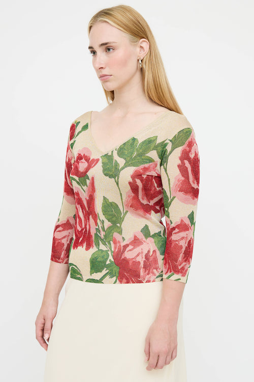 Blumarine Knit Metallic Floral Top
