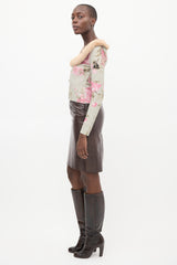 Blumarine Green & Pink Floral Collared Cardigan