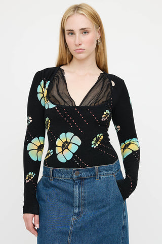 Blumarine Knit Floral Sheer Sweater