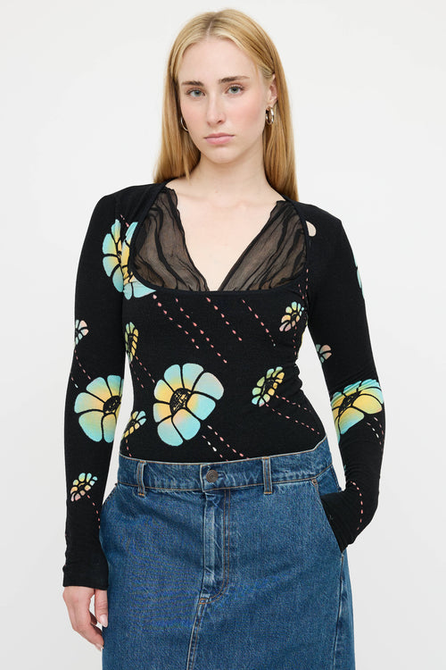 Blumarine Knit Floral Sheer Sweater