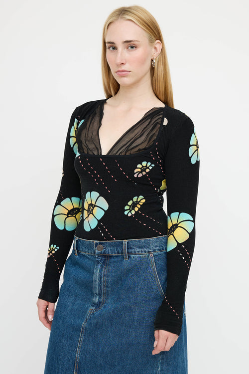 Blumarine Knit Floral Sheer Sweater