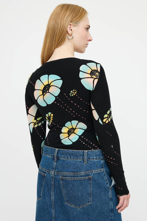 Blumarine Knit Floral Sheer Sweater
