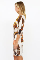 Blumarine Brown & Cream Printed Ruched Dress