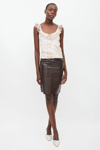 Blumarine Pink & Multicolour Floral Ruffled Tank Top